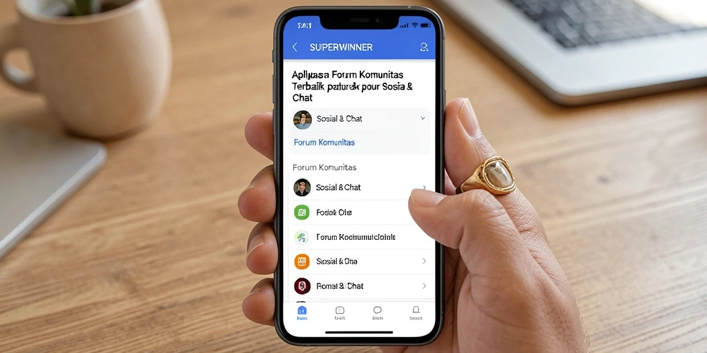 Tampilan antarmuka aplikasi SUPERWINNER yang menarik untuk Forum Komunitas.